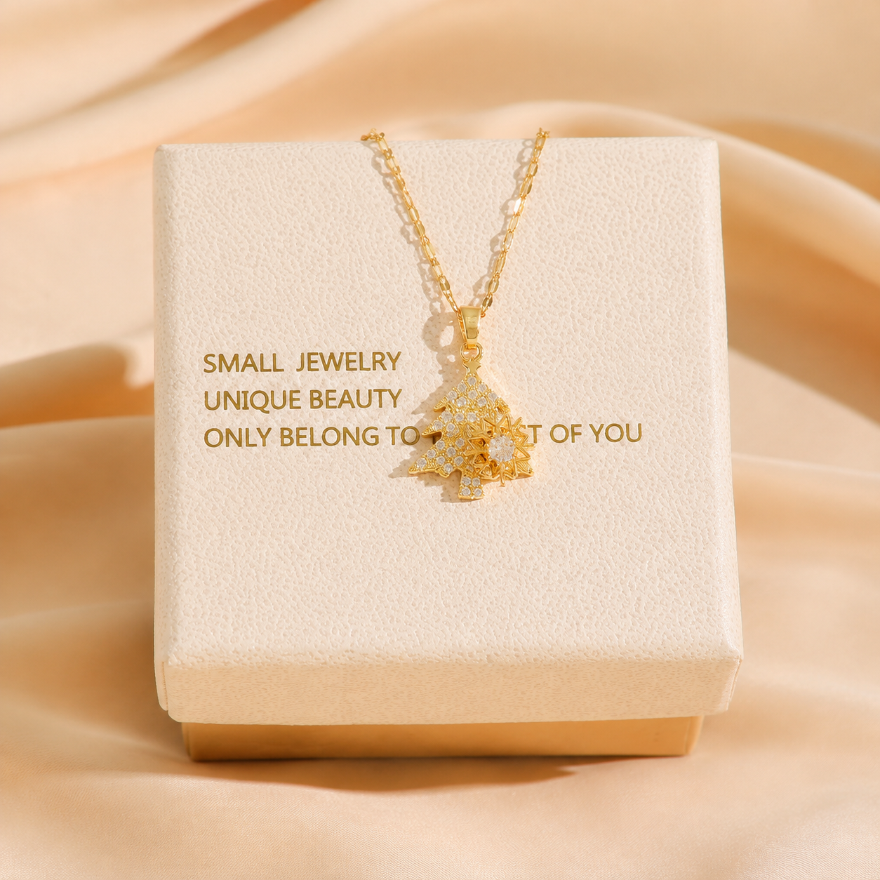 Golden Rotating snowflake Christmas Tree Pendant Necklace - Titanium Steel — image 1