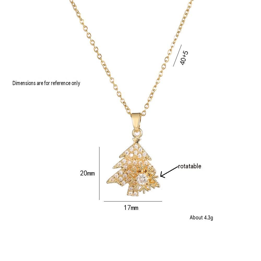 Golden Rotating snowflake Christmas Tree Pendant Necklace - Titanium Steel view 4