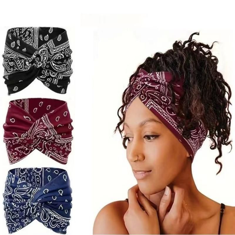 3 Pack Bohemian Paisley Sports Headband (Black and Red and Blue)- Polyester — image 1