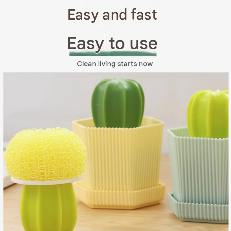 Cactus-shaped nano cleaning brush set with 3 pack yellow replacement heads and view 4