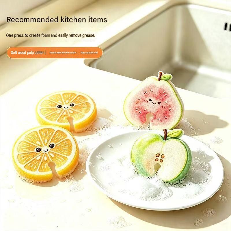 10 pack Cute Apple-shaped Wood Pulp Sponge - Compressed Kitchen Dishwashing view 3