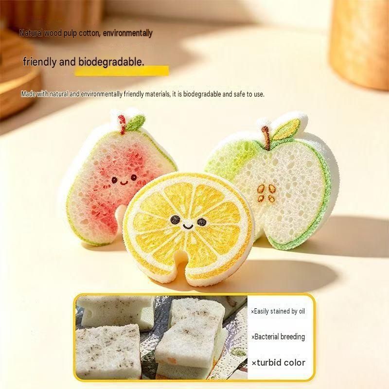 10 pack Cute Lemon-shaped Wood Pulp Sponge - Compressed Kitchen Dishwashing view 2