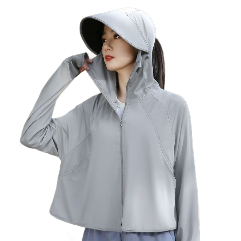 Light gray UPF50+ Sun Protection Hoodie for Women - Breathable Polyester Long