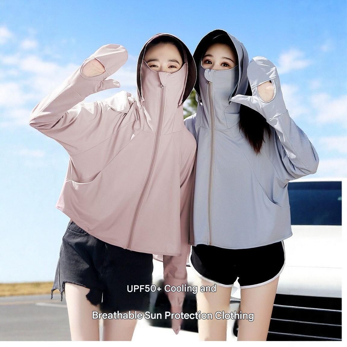 Khaki UPF50+ Sun Protection Hoodie for Women - Breathable Polyester Long view 2