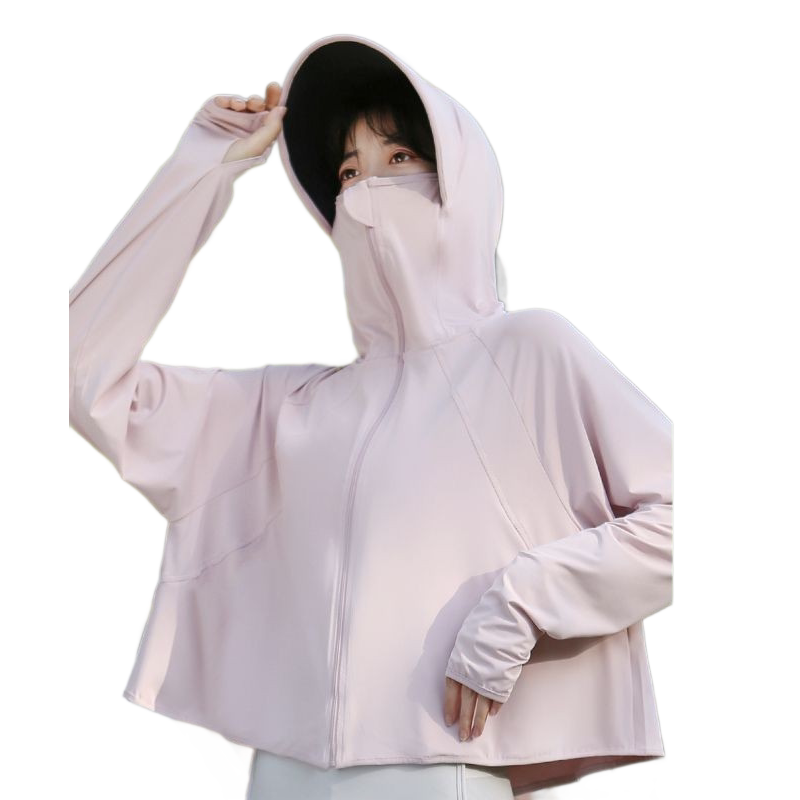 Pink UPF50+ Sun Protection Hoodie for Women - Breathable Polyester Long Sleeve