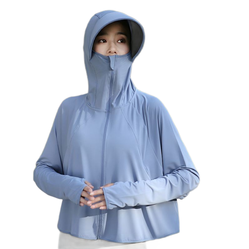 Blue UPF50+ Sun Protection Hoodie for Women - Breathable Polyester Long Sleeve