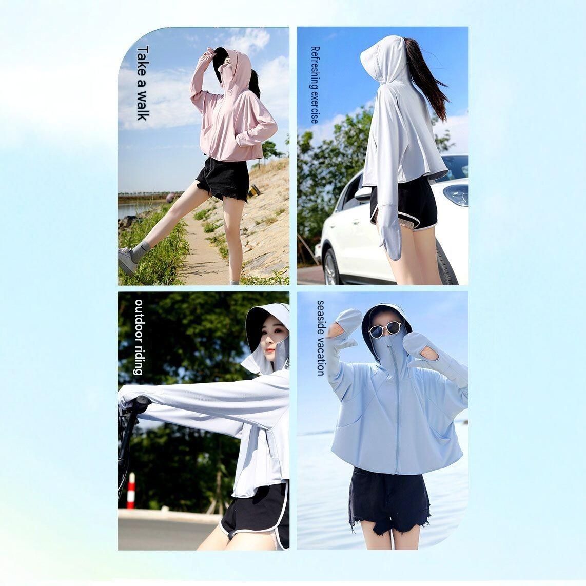 Blue UPF50+ Sun Protection Hoodie for Women - Breathable Polyester Long Sleeve view 4
