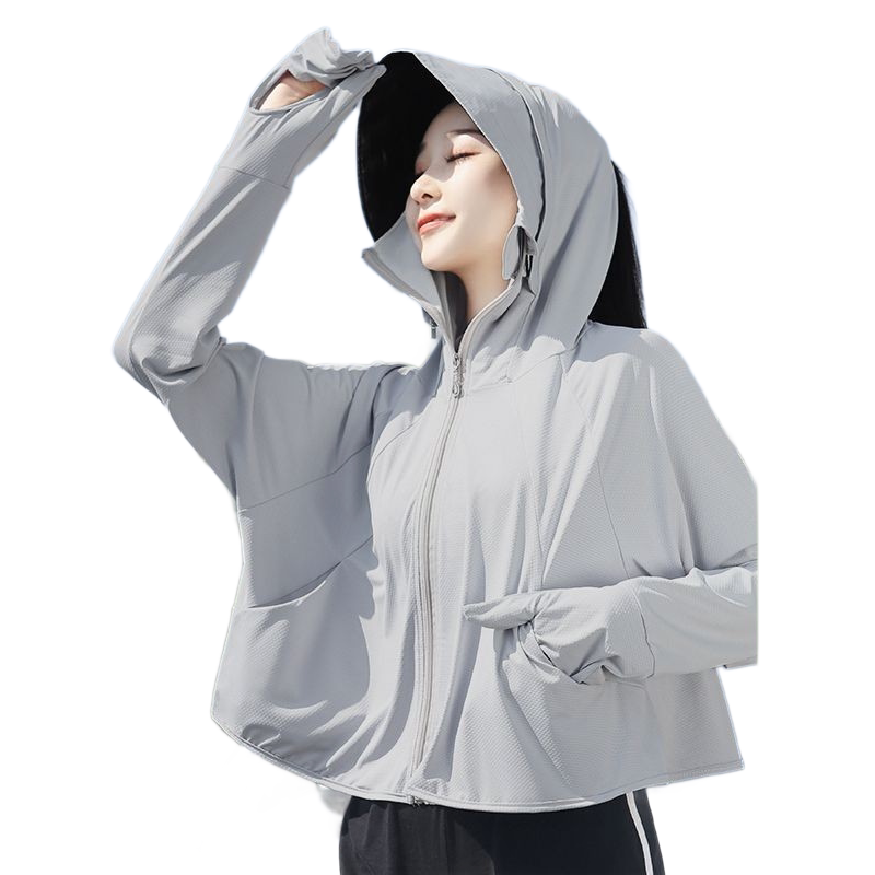 Light gray UPF50+ Sun Protection Hoodie for Women - Breathable Polyester Long
