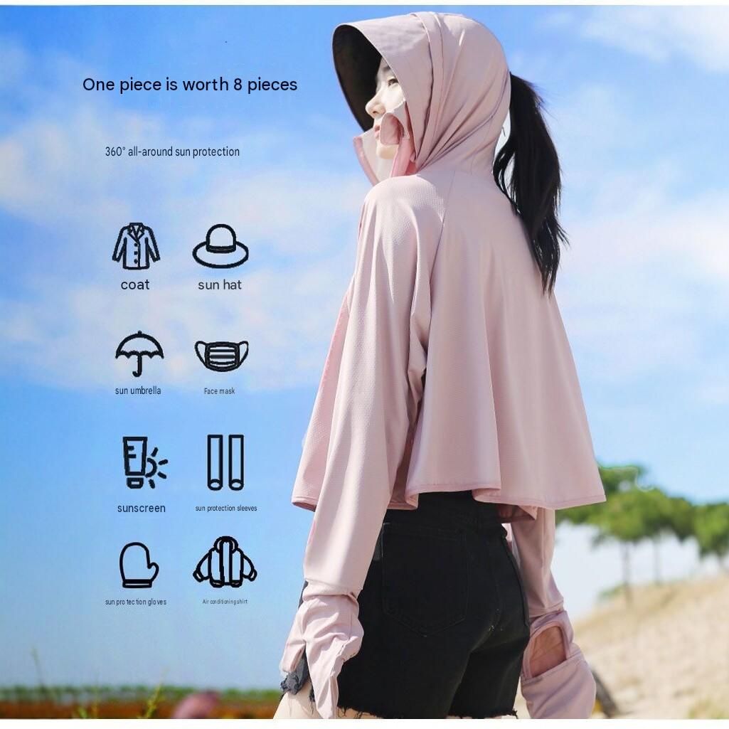 Light gray UPF50+ Sun Protection Hoodie for Women - Breathable Polyester Long view 6