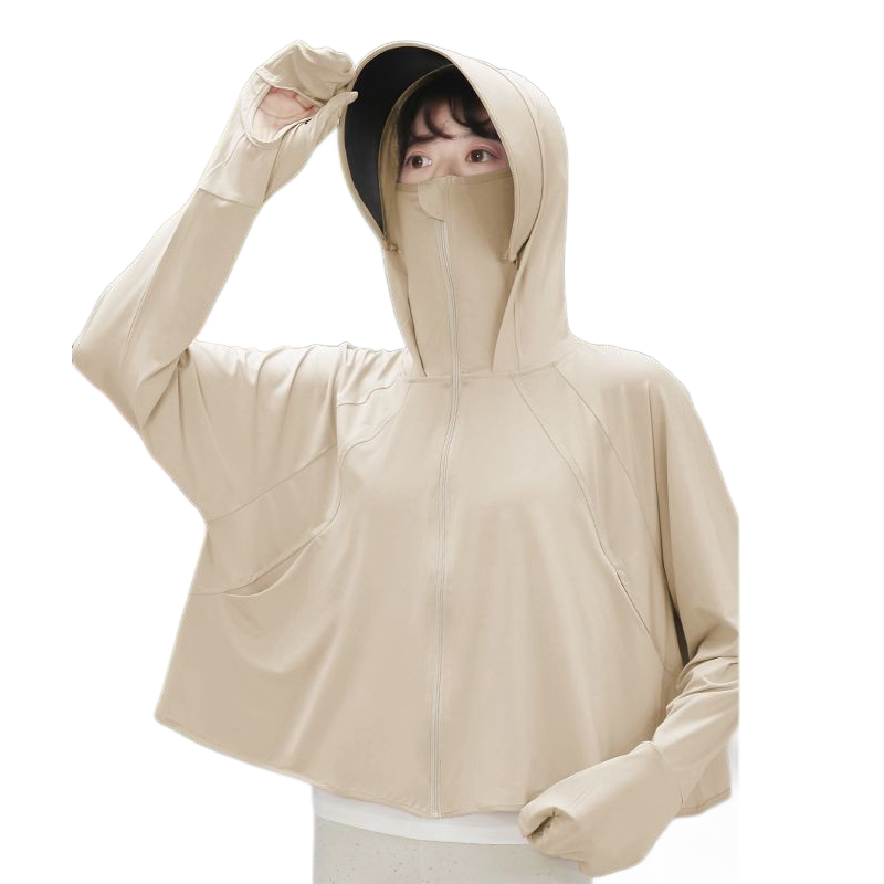 Khaki UPF50+ Sun Protection Hoodie for Women - Breathable Polyester Long