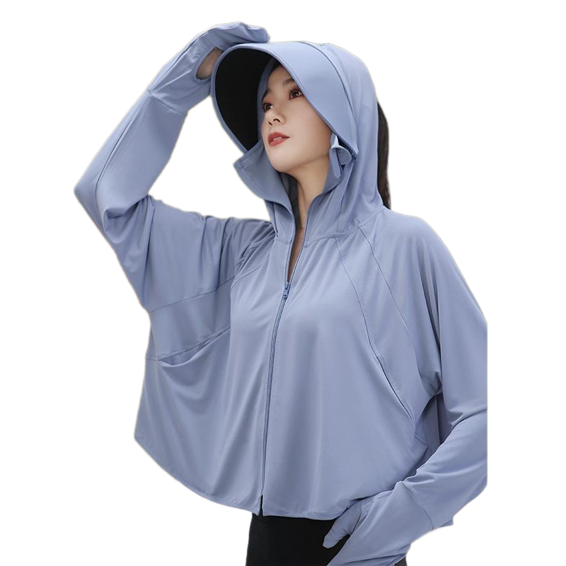 Blue UPF50+ Sun Protection Hoodie for Women - Breathable Polyester Long Sleeve