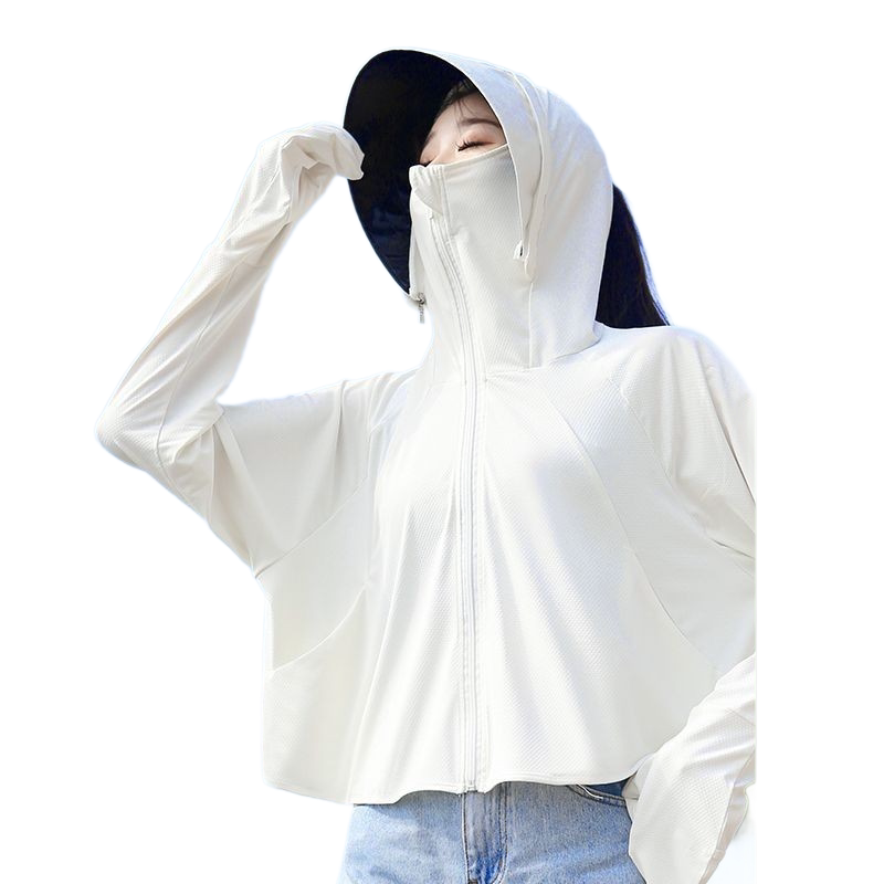 White UPF50+ Sun Protection Hoodie for Women - Breathable Polyester Long