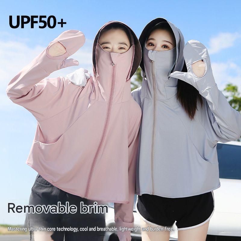 White UPF50+ Sun Protection Hoodie for Women - Breathable Polyester Long view 2