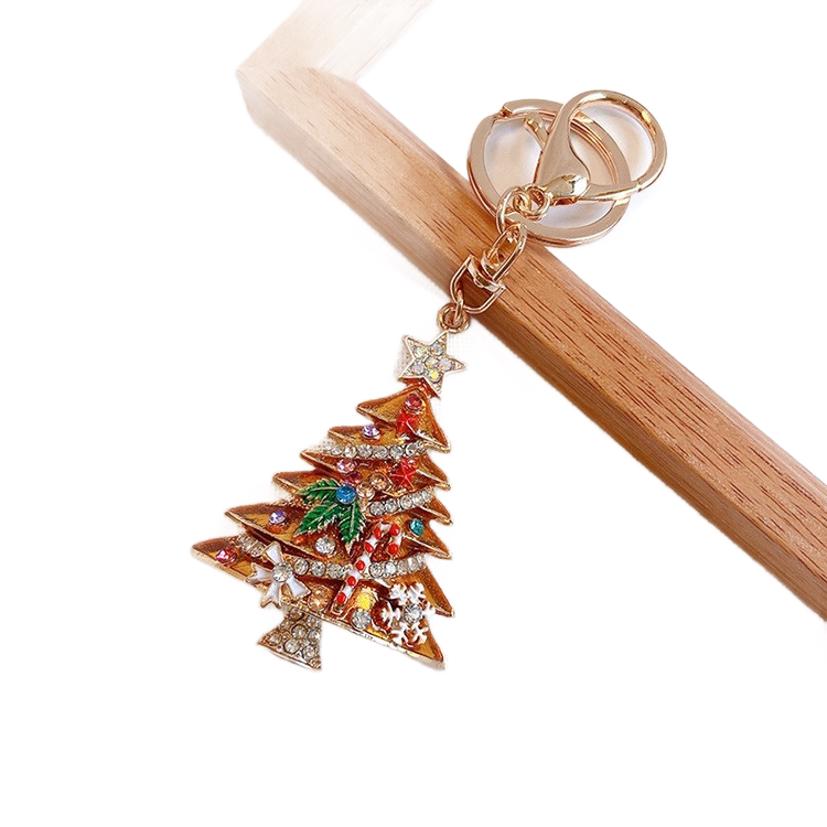 Yellow Christmas Tree Keychain with Rhinestones - Alloy Bag Charm — image 1