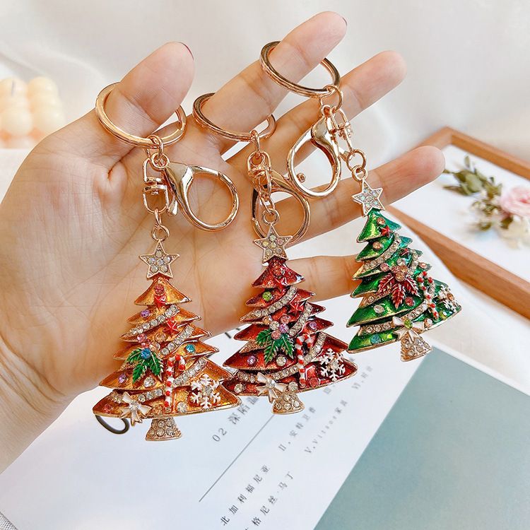 2 Pack Green Christmas Tree Keychain with Rhinestones - Alloy Bag Charm view 4