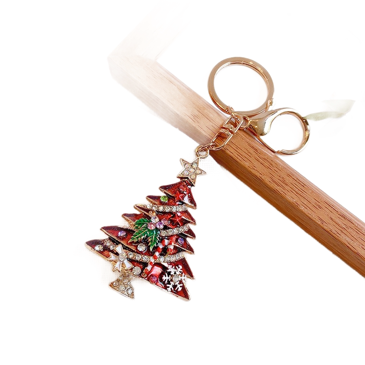 2 Pack Red Christmas Tree Keychain with Rhinestones - Alloy Bag Charm — image 1