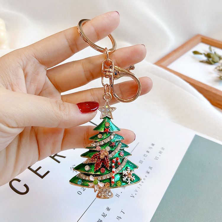 2 Pack Red Christmas Tree Keychain with Rhinestones - Alloy Bag Charm view 6