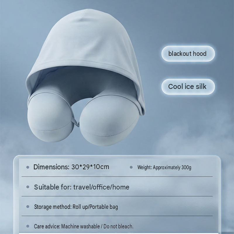 Dark grey Hooded U-Shape Travel Neck Pillow with Memory Foam（Storage box view 8