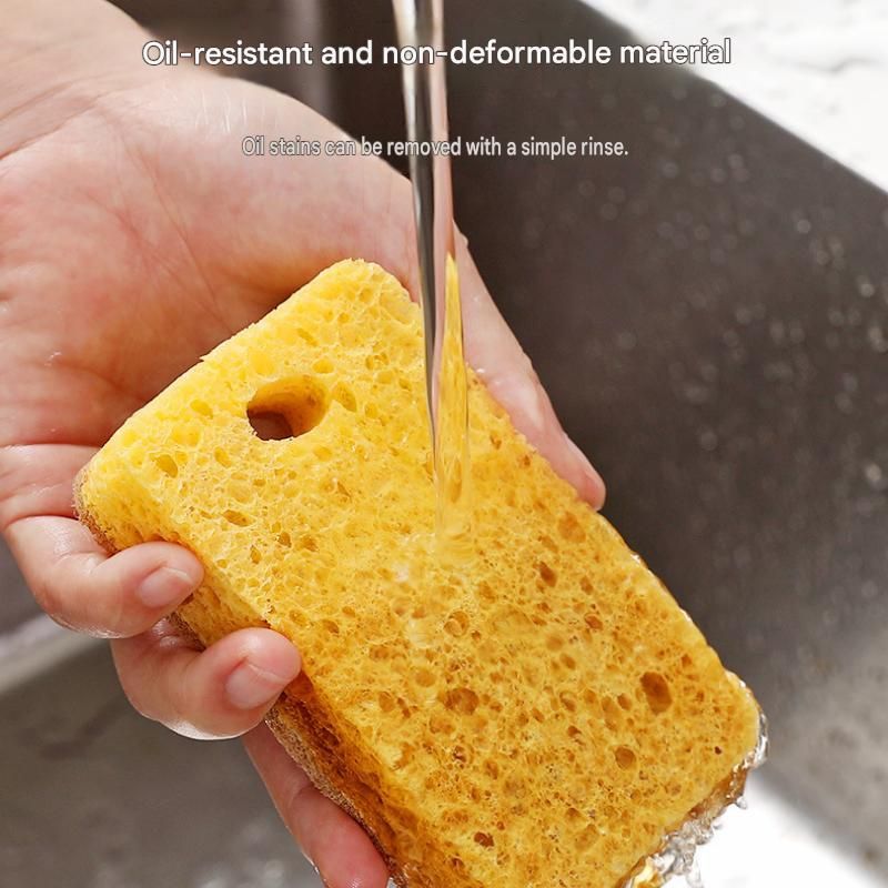 1 Piece Yellow perforated Wood Pulp Cellulose Dish Sponge - Double-Sided view 6