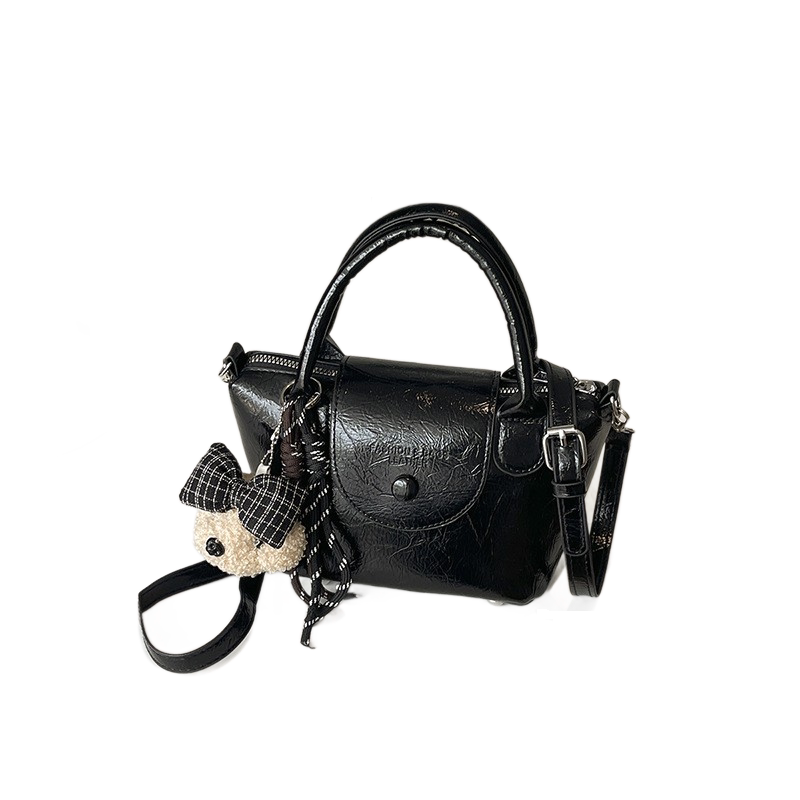 Black Compact PU Leather Crossbody Bag With a pendant- Lightweight Handheld — image 1