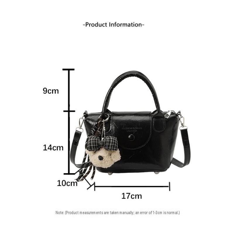 White Compact PU Leather Crossbody Bag With a pendant- Lightweight Handheld view 2
