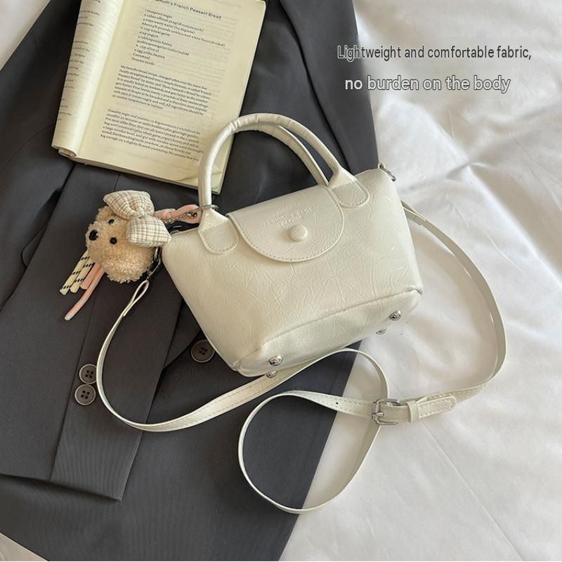 White Compact PU Leather Crossbody Bag With a pendant- Lightweight Handheld view 3