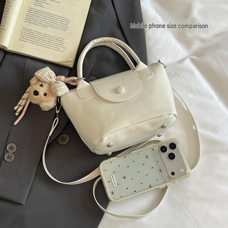 Silvery Compact PU Leather Crossbody Bag With a pendant- Lightweight Handheld view 4