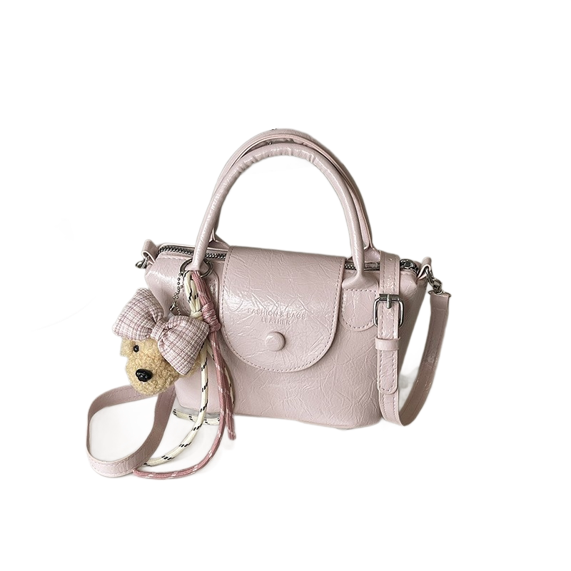 Pink Compact PU Leather Crossbody Bag With a pendant- Lightweight Handheld — image 1
