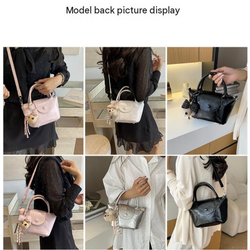 Pink Compact PU Leather Crossbody Bag With a pendant- Lightweight Handheld view 6