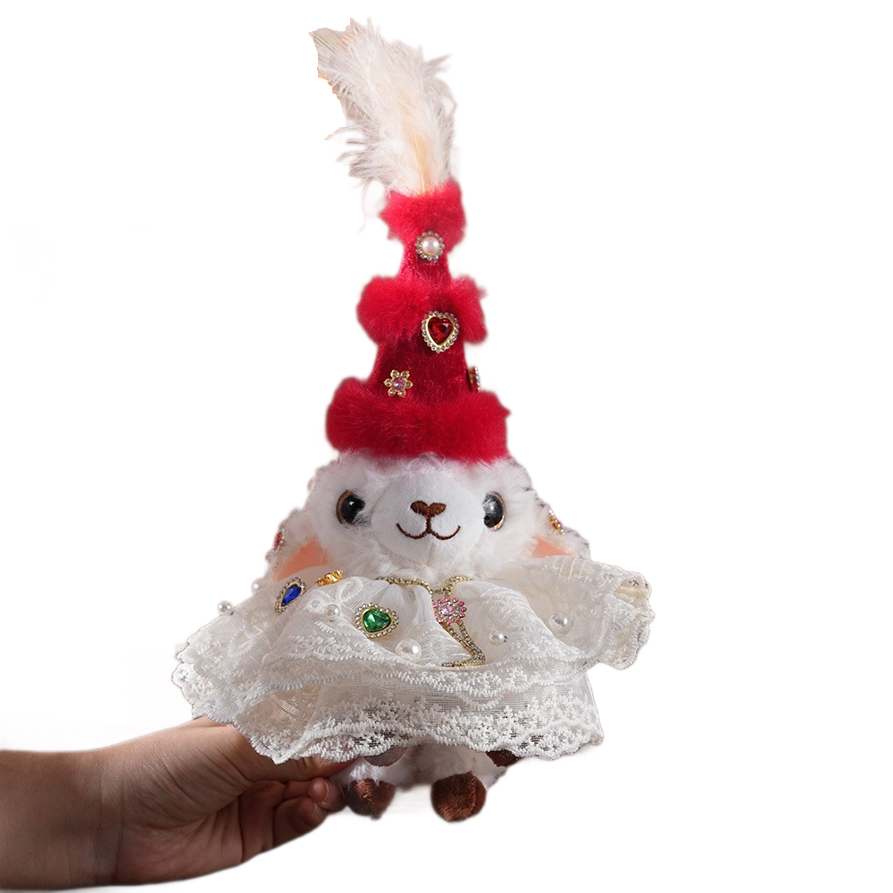 Sheep-shaped design Plush Keychain（Red pointed hat + beige coat） - Soft