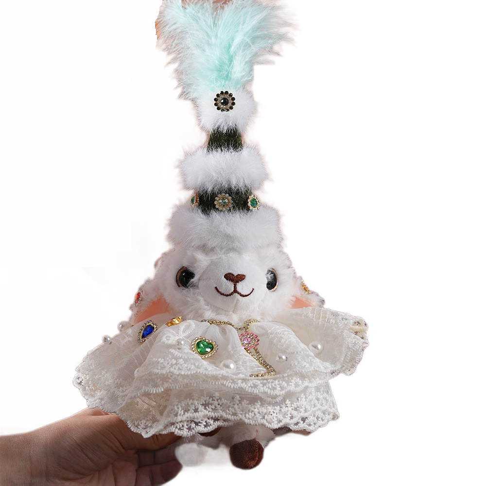 Sheep-shaped design Plush Keychain（Green pointed hat + beige coat） - Soft