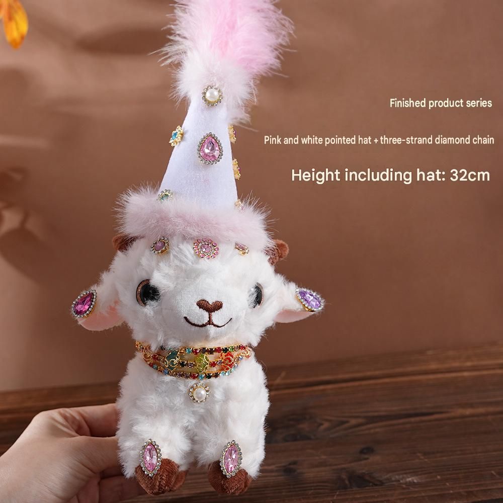 Sheep-shaped design Plush Keychain（Pink and white pointed hat + three-strand view 2