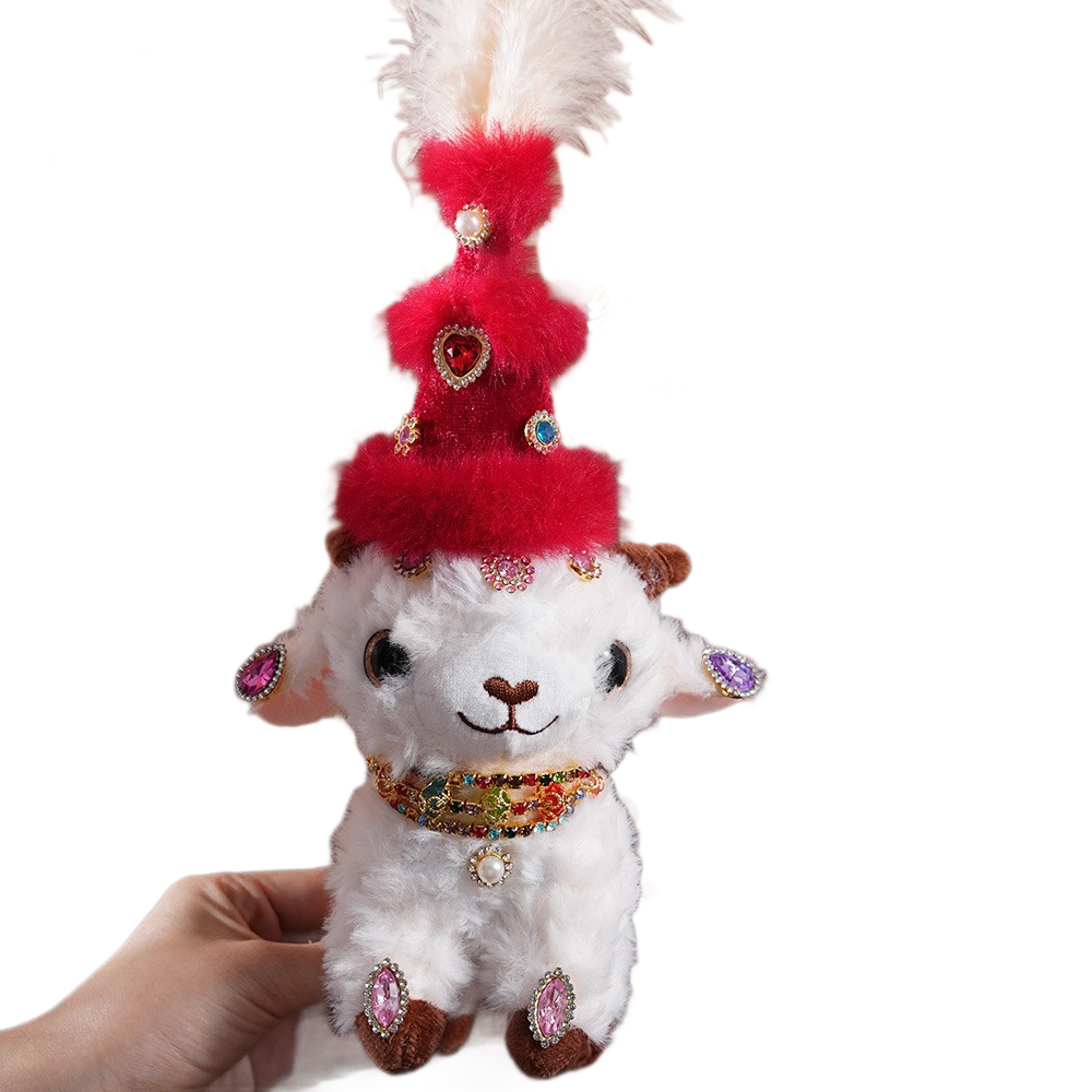 Sheep-shaped design Plush Keychain（Red pointed hat + three-strand diamond