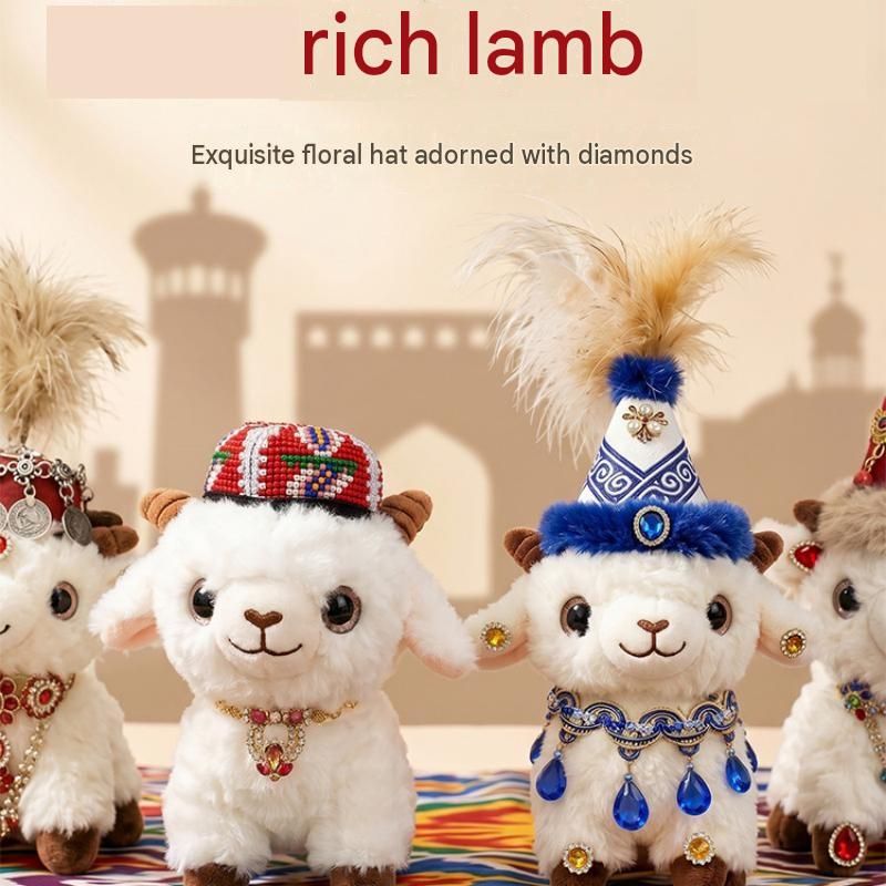 Sheep-shaped design Plush Keychain(Green pointed hat + three-strand diamond view 3