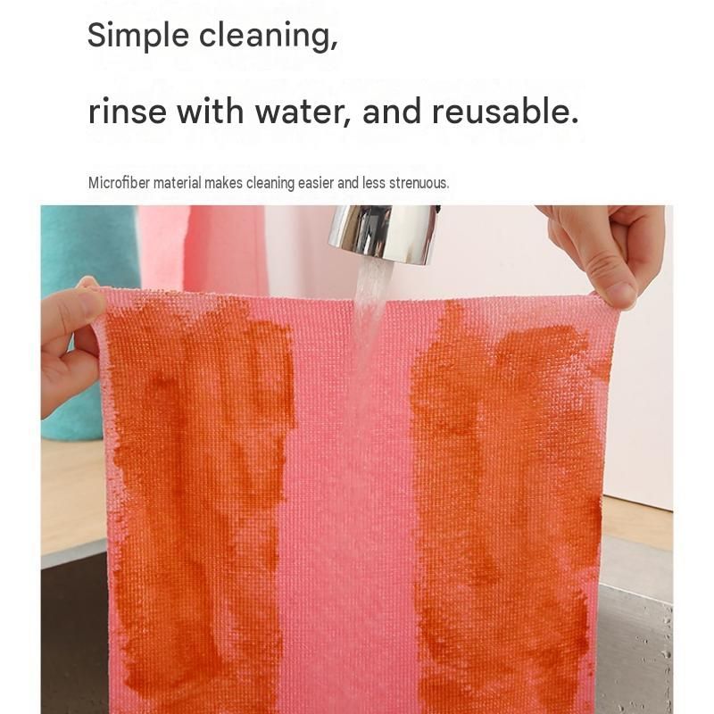 3 Pack Pink Microfiber Cleaning Cloth Roll - 25x25cm Thickened Absorbent Wipes view 6