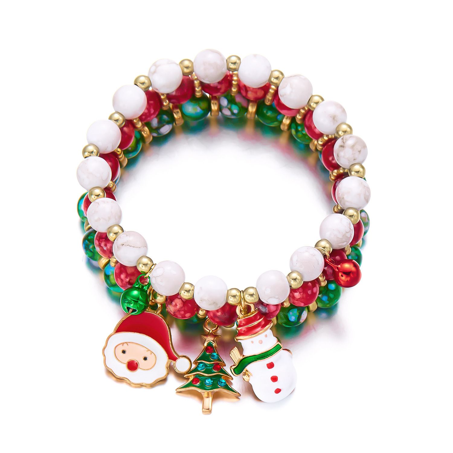 3-Pack Style 1 Christmas Charm Beaded Bracelet Set - Festive Alloy and Acrylic — image 1