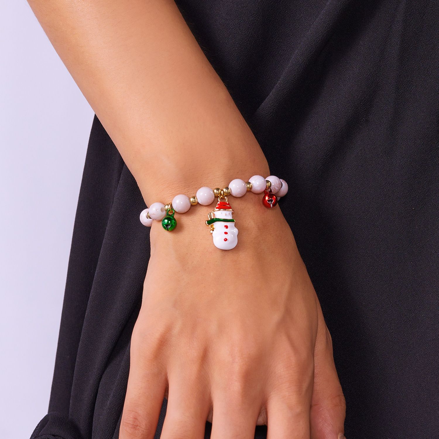 3-Pack Style 1 Christmas Charm Beaded Bracelet Set - Festive Alloy and Acrylic view 4