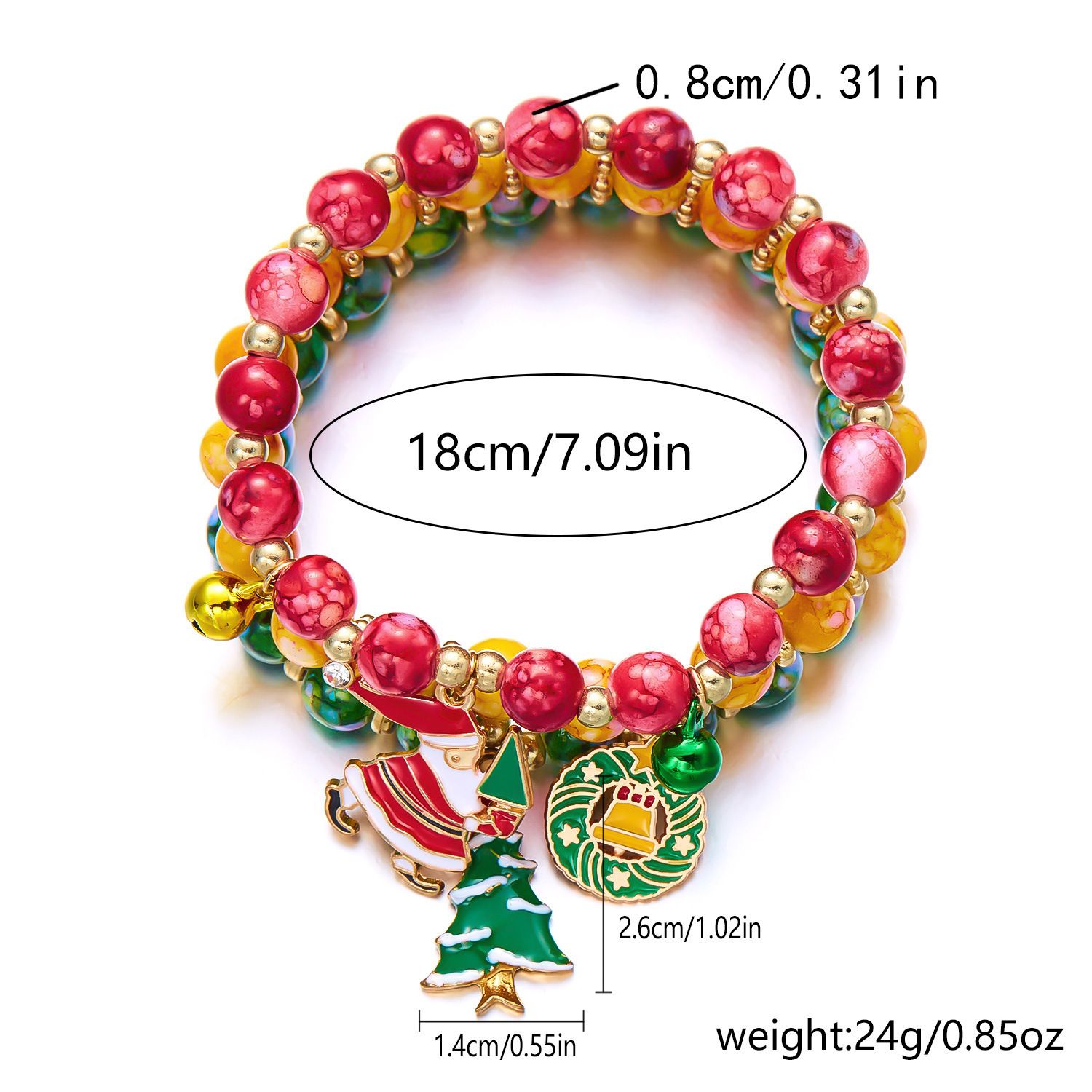 3-Pack Style 2 Christmas Charm Beaded Bracelet Set - Festive Alloy and Acrylic view 6