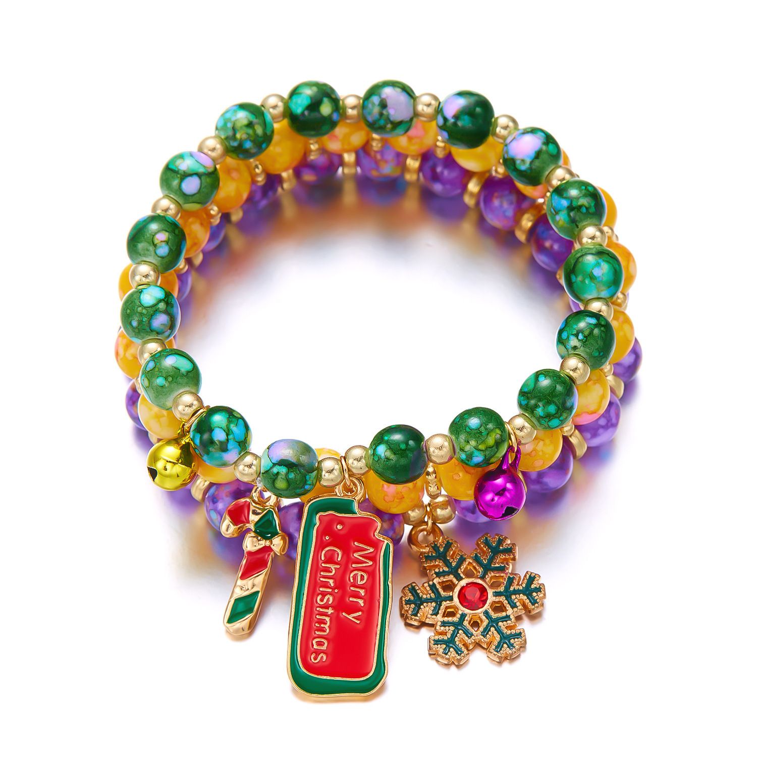 3-Pack Style 3 Christmas Charm Beaded Bracelet Set - Festive Alloy and Acrylic — image 1