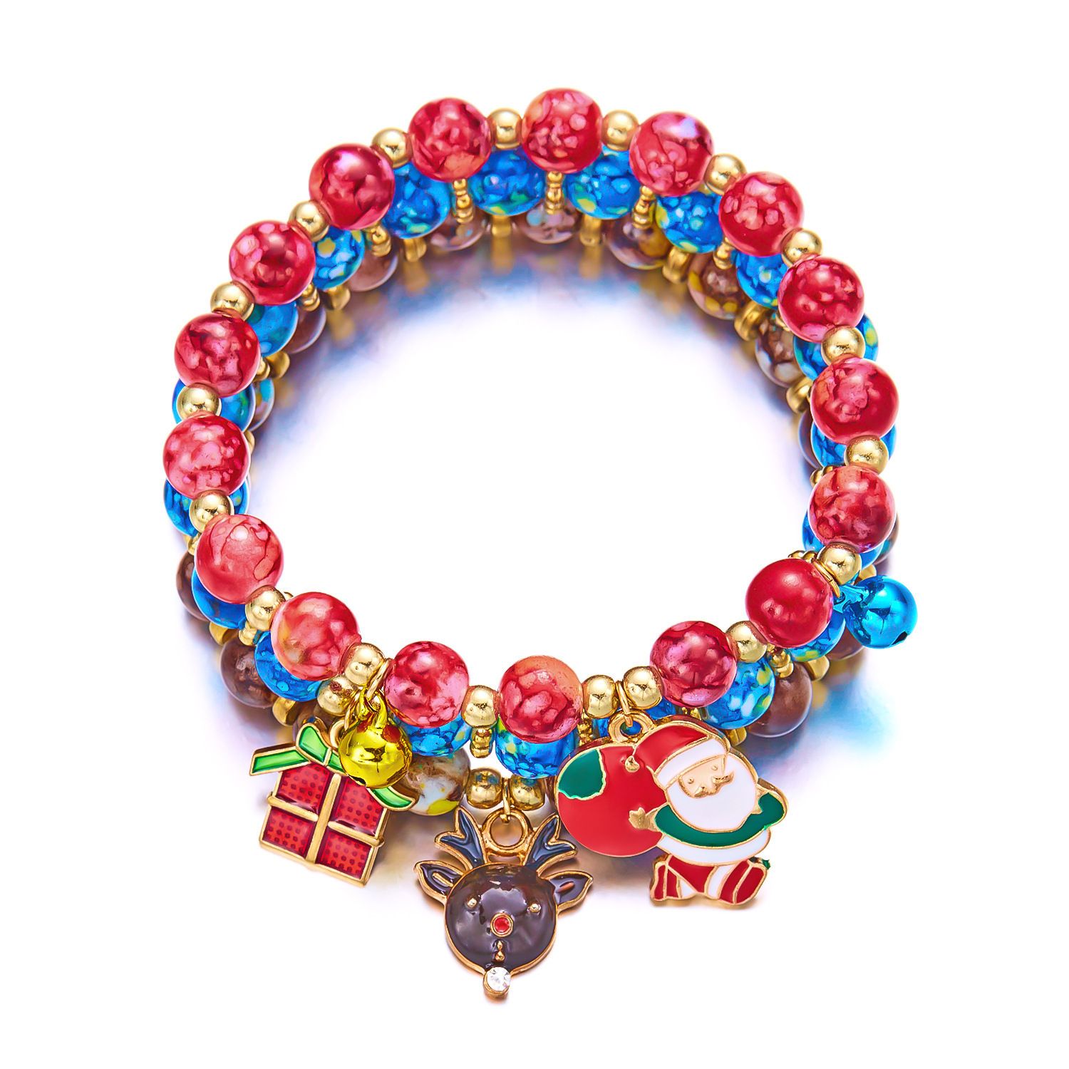 3-Pack Style 4 Christmas Charm Beaded Bracelet Set - Festive Alloy and Acrylic — image 1