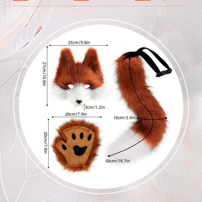 Orange-White Furry Animal Cosplay Half Suit Set - Fox Mask with Detachable Fangs view 6