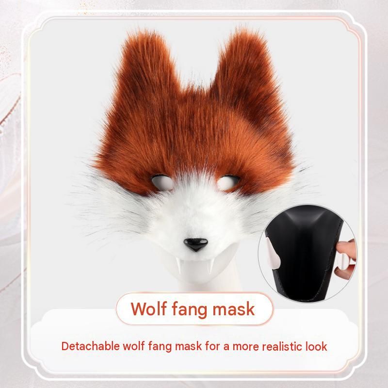Grey Furry Animal Cosplay Half Suit Set - Fox Mask with Detachable Fangs view 3
