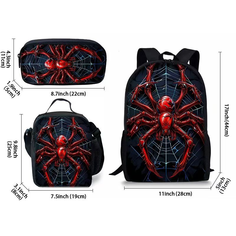Style 12 3 Piece Spider Print School Bag Set - Large Capacity Polyester Backpack view 2