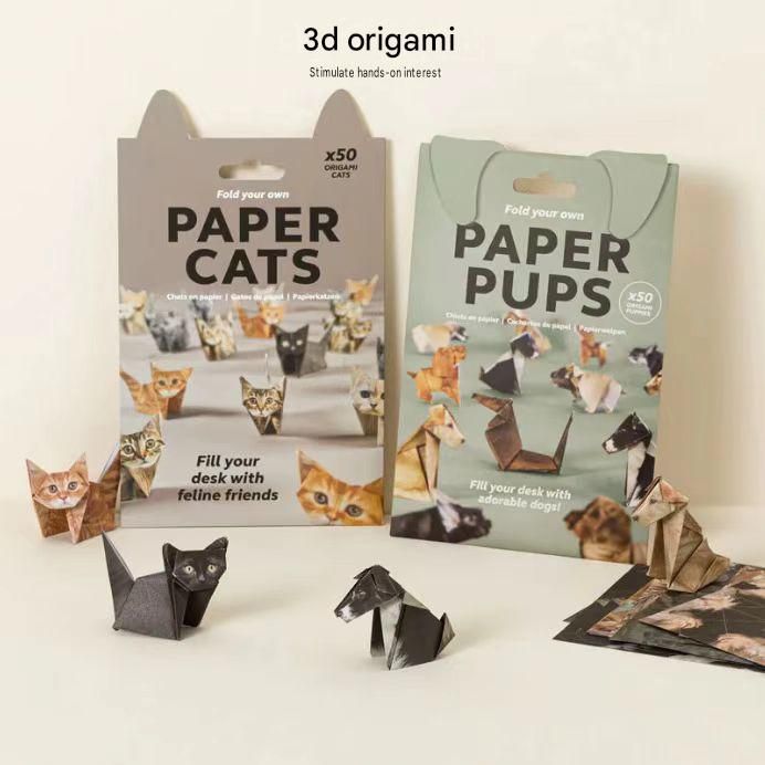 2 Pack Cat pattern DIY 3D Paper animal Origami Kit - Sheets Foldable animal view 2