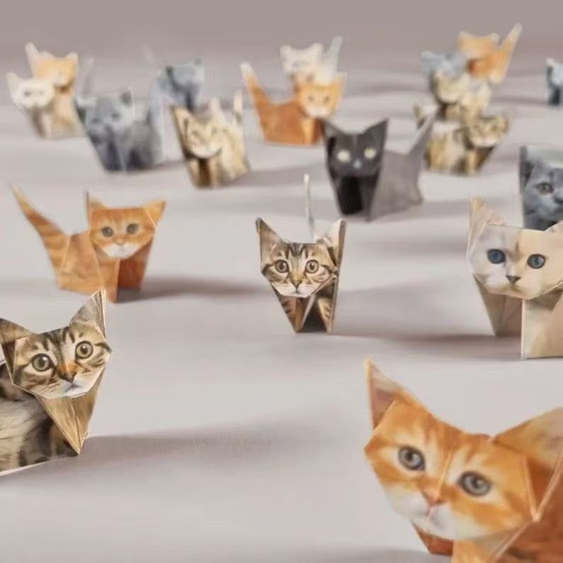 2 Pack Cat and Dog pattern DIY 3D Paper animal Origami Kit - Sheets Foldable view 5