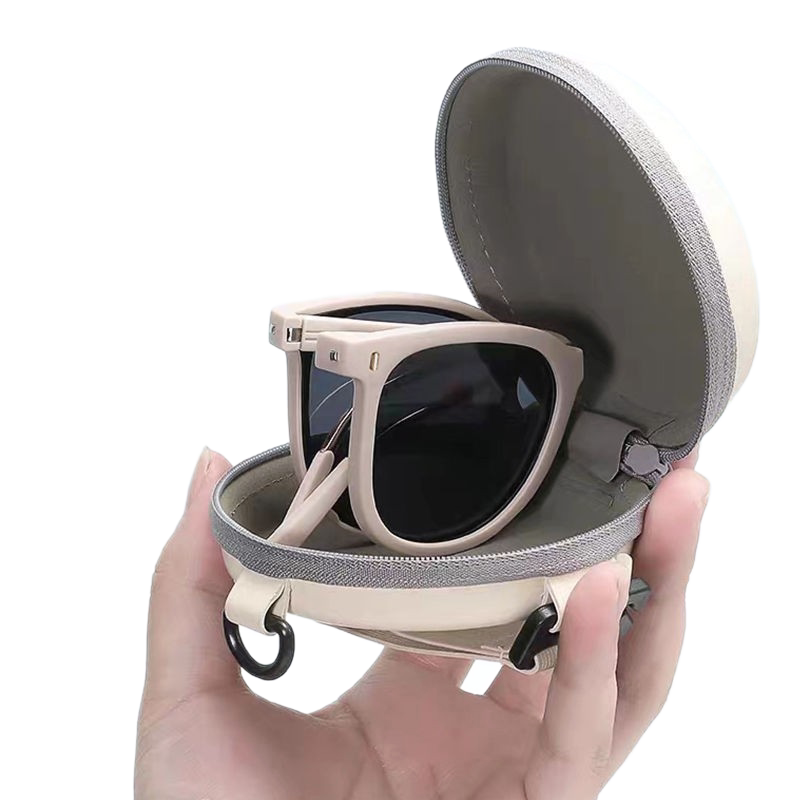Beige Foldable Sunglasses for Women - Protection Fashion Square Round Frame — image 1