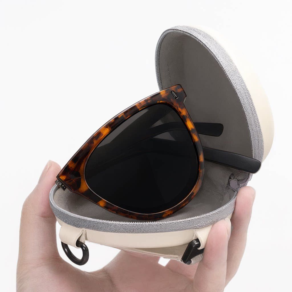 Brown Foldable Sunglasses for Women - Protection Fashion Square Round Frame — image 1