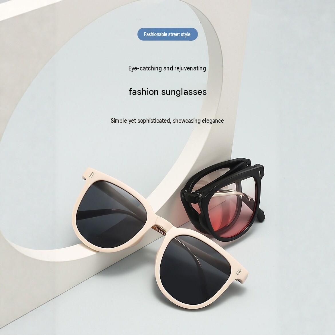 Brown Foldable Sunglasses for Women - Protection Fashion Square Round Frame view 2