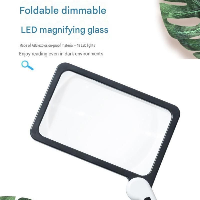 Black White Foldable LED Magnifying Glass with Light - 5X Large Rectangular Lens view 2