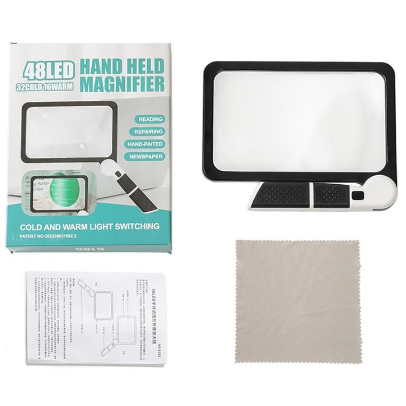 Black White Foldable LED Magnifying Glass with Light - 5X Large Rectangular Lens view 12